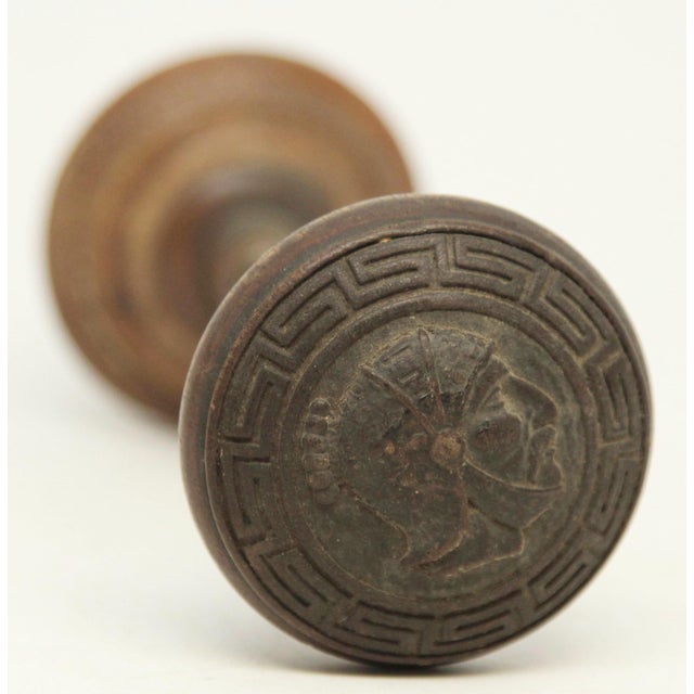 Antique Victorian door knobs made by Mallory Wheeler in 1880 catalog. It was part of the W-10400 Greek Warrior group. Good...