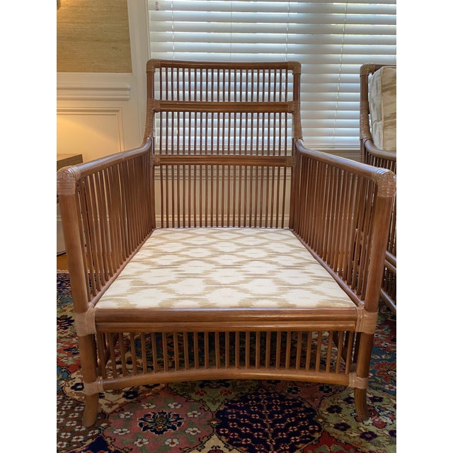 Pencil Rattan Chairs Schumacher Santa Monica Ikat Fabric For Sale In Greensboro - Image 6 of 13