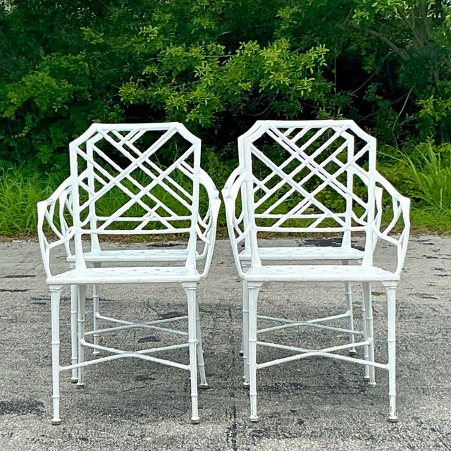 Metal Vintage Costal “Calcutta” Cast Aluminum Dining Chairs After Brown Jordan - Set of 4 For Sale - Image 7 of 10