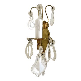 Vintage French Brass and Crystal Glass Floral Wall Sconces in the style of Maison Baguès, 1940s, Set of 2 For Sale