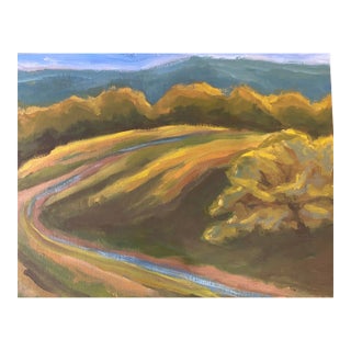 Contemporary Landscape Oil Painting "Road and Fields at Ft. Lewis" by Teresa DiMarco For Sale