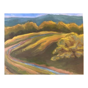 Contemporary Landscape Oil Painting "Road and Fields at Ft. Lewis" by Teresa DiMarco