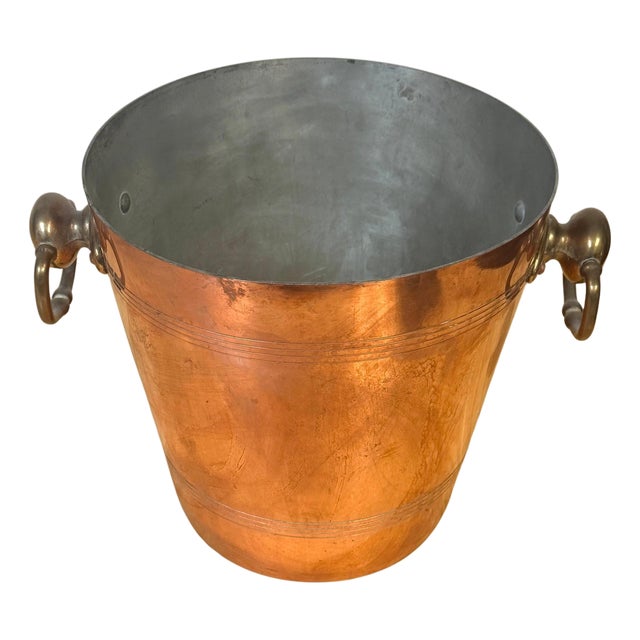 Vintage French Copper & Brass Champagne Bucket Stamped “Made in France”, 1950s For Sale