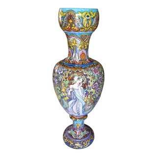 Large 5 Feet Tall Custom Made Hand Painted Italian Majolica Floor Vase by Biagioli of Gubbio For Sale