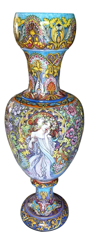 Large 5 Feet Tall Custom Made Hand Painted Italian Majolica Floor Vase by Biagioli of Gubbio