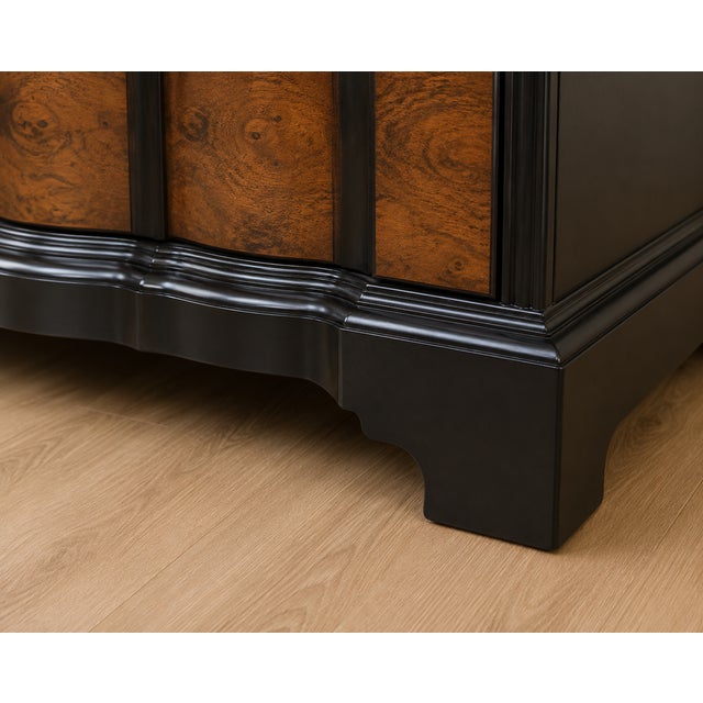1980s 1980s Henredon Hollywood Regency Burl Wood & Ebonized 6-Drawer Triple Dresser For Sale - Image 5 of 6