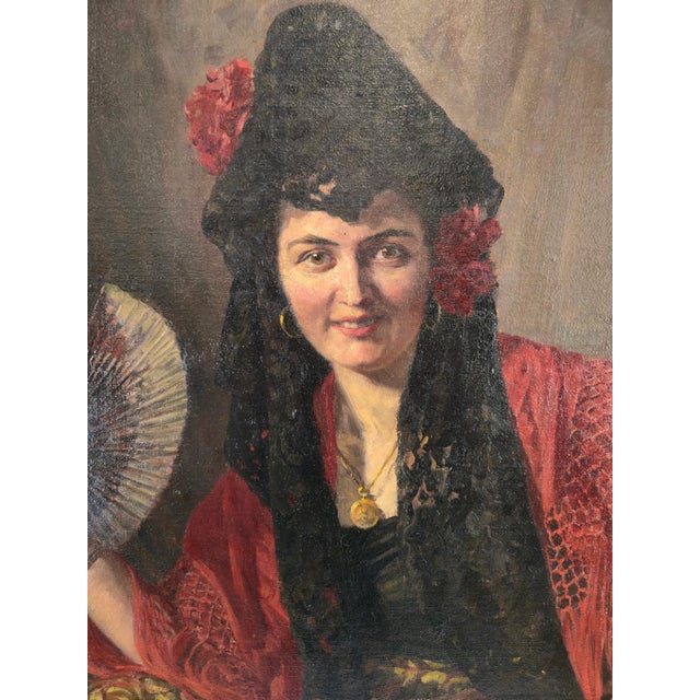 Germany, munich, 1927 an elegant portrait of a spanish woman in traditional dress, painted in oil on canvas and signed by...