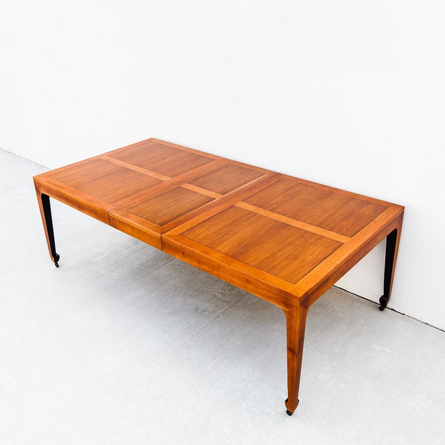 Mid-Century Modern 1970s Restored Michael Taylor for Baker Walnut & Black Lacquer Extension Dining Table For Sale - Image 3 of 18
