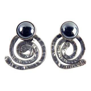 1990's Sterling & Hematite Artist Studio Handmade Earrings For Sale