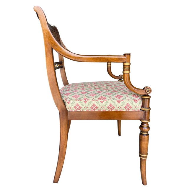 Vintage Hickory Chair Neoclassical Cane Back Armchair With Gilt Accents & Floral Upholstery For Sale In Naples, FL - Image 6 of 12