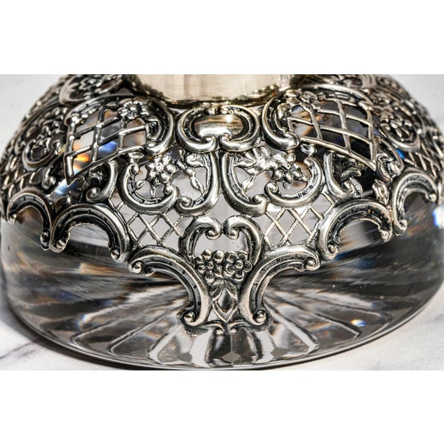 Elegant Large Edwardian English Sterling Silver Crystal Paperweight Desk Inkwell For Sale - Image 9 of 13
