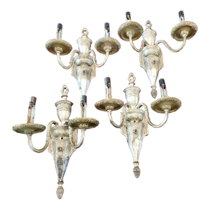 Antique E F Caldwell Style Signed Sconces Silvered Bronze - Set of 4
