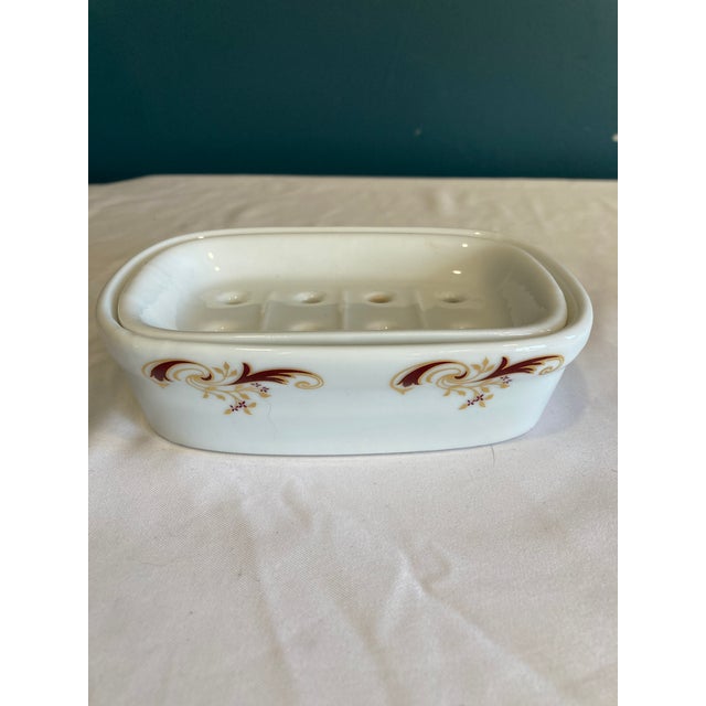 Italian Liette International Ceramic Soap Dish With Gold Scroll Accents For Sale - Image 3 of 8