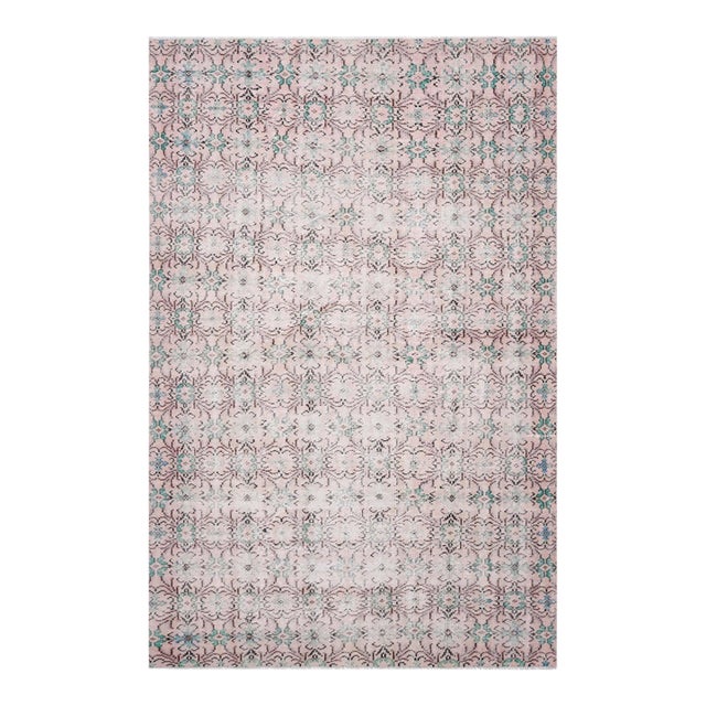 1970s Vintage Handmade Wool Cotton Pink Area Rug For Sale