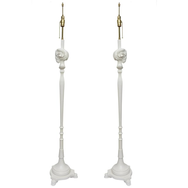 Vintage Sirmos Wood Rams Head Floor Lamps With Brass Hardware, Restored, 1975 For Sale - Image 9 of 11