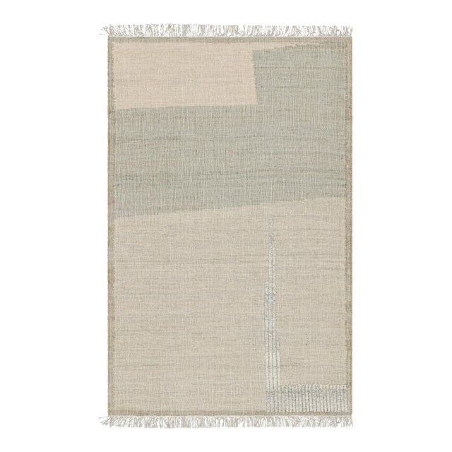 Rug & Kilim’s Flatweave Rug in Beige-Brown with Green & White Geometric Patterns - 5x8 For Sale