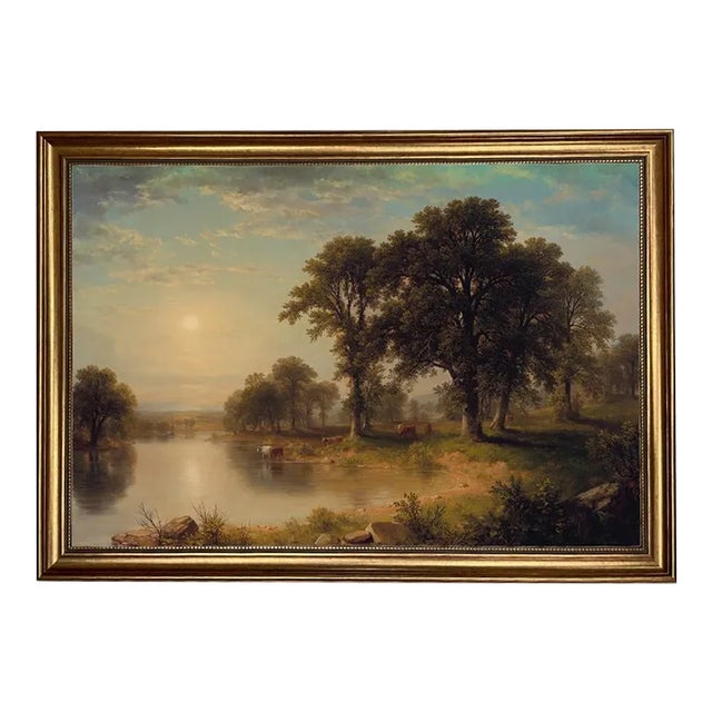 "Summer Afternoon" Contemporary Reproduction Print on Canvas After Asher Durand, Framed to 23.5 X 33.5 For Sale