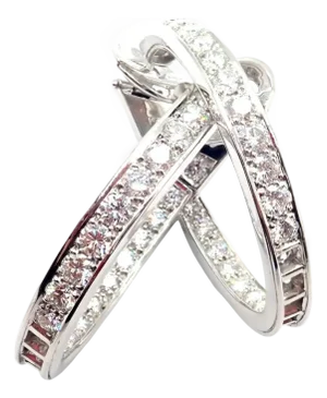Van Cleef & Arpels Diamond White Gold Large Hoop Earrings, A Pair
