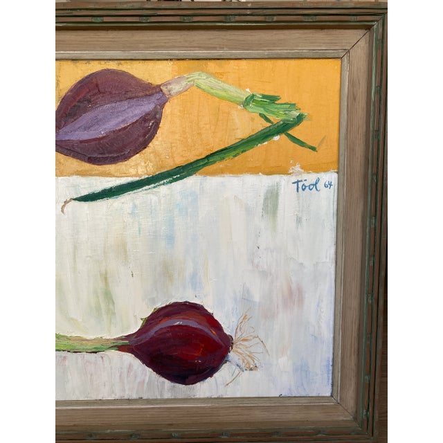 1960s Vintage Still Life Onions Oil Painting Signed For Sale - Image 4 of 13