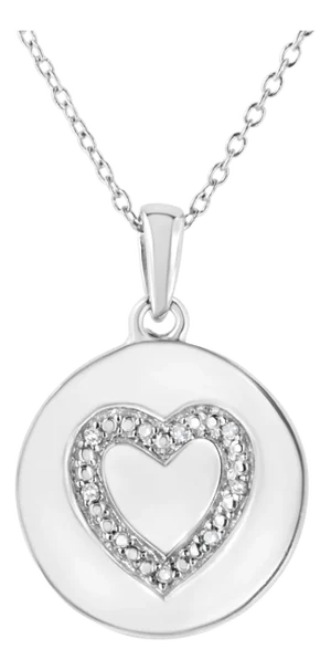 .925 Sterling Silver Prong-Set Diamond Accent Heart Emblemed 18" Pendant Necklace