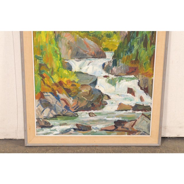 Mid-Century Modern Mid 20th Century Swedish Framed Cascading Waterfall Painting For Sale - Image 3 of 14
