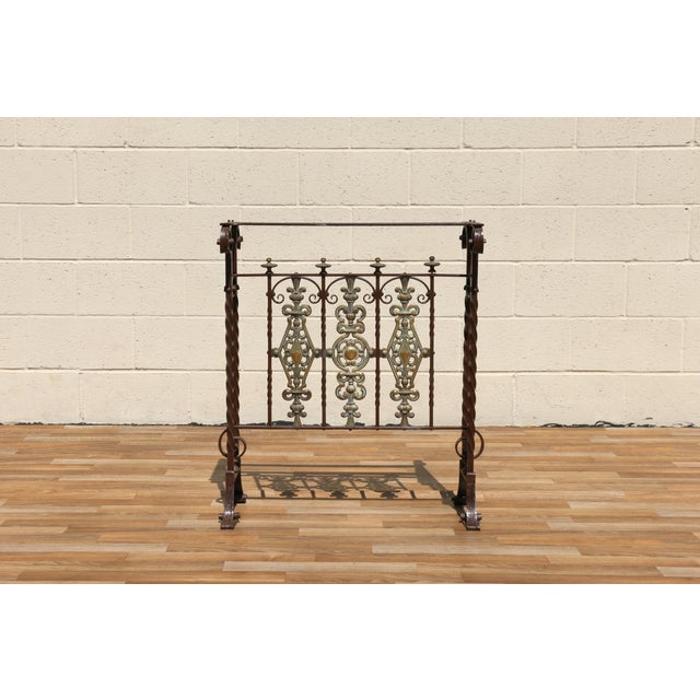 Antique Spanish Revival Entry Hall Table | Wrought Iron, Brass & Black Marble Console | Circa 1910 For Sale - Image 14 of 18