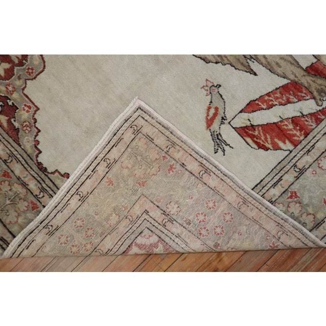 Lion Motif Vintage Turkish White Ground Dowry Rug, 20th Century For Sale - Image 4 of 18