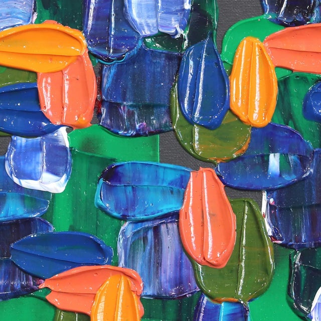 2020s August Day - Impasto Thick Paint Colorful Abstract Painting With White Frame Original Artwork by Shiri Phillips For Sale - Image 5 of 9