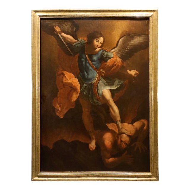 Follower of Guido Reni, Archangel Michael, 1700, Oil on Canvas For Sale