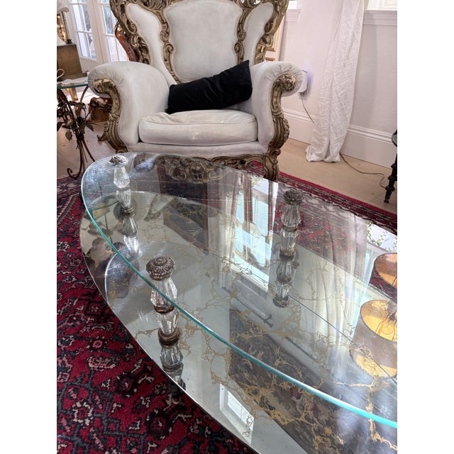 Vintage Hollywood Regency Two-Tier Oval Glass & Gilt Coffee Table For Sale - Image 4 of 10