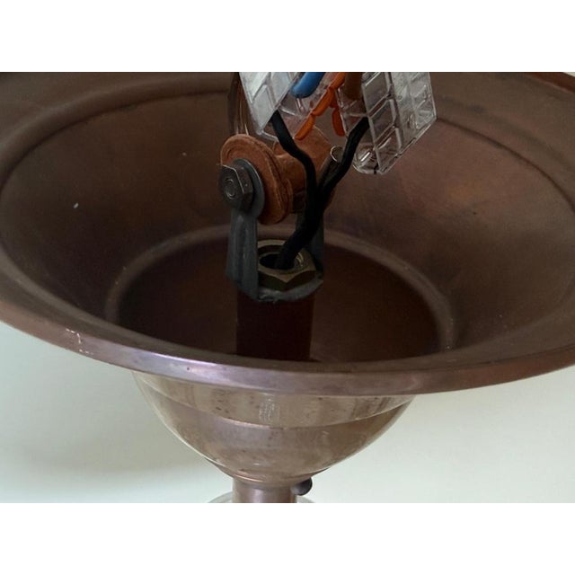Art Nouveau UFO Pendant Lamp in Copper and Glass attributed to Ezan, 1930s For Sale - Image 12 of 14
