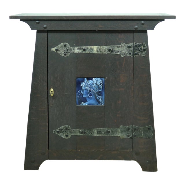 Antique Arts & Crafts Mission Oak Smoking Cabinet For Sale