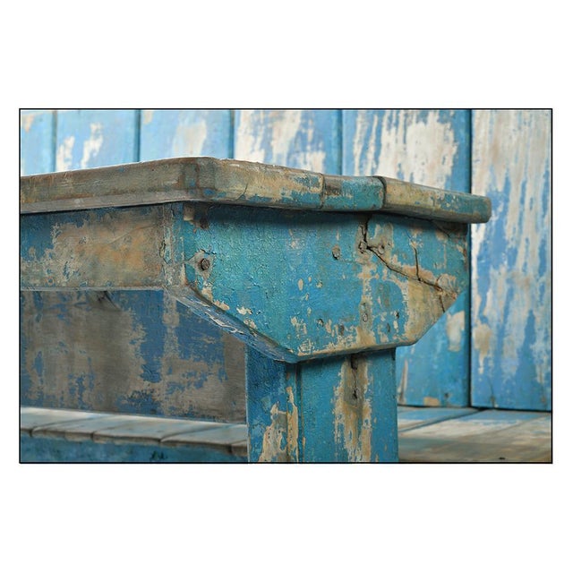 1940s Blue Wooden Double School Desk For Sale - Image 5 of 7