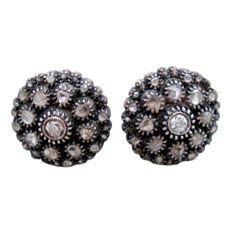 Round Silver and Gold Earrings with Diamond Chips, Set of 2 For Sale