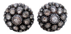 Round Silver and Gold Earrings with Diamond Chips, Set of 2