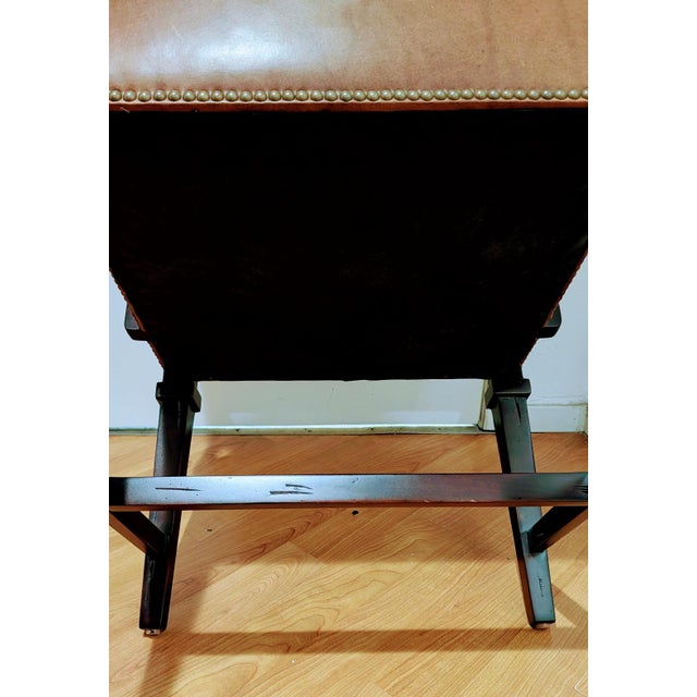 Wood Vintage Leather Armchair Brass Nailhead Trim Mahogany Legs. For Sale - Image 7 of 7