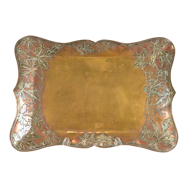 Heintz Style Arts & Crafts Sterling Silver on Bronze Serving Tray For Sale