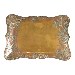 Heintz Style Arts & Crafts Sterling Silver on Bronze Serving Tray