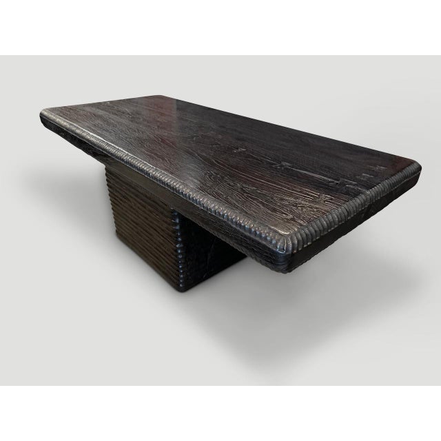 Andrianna Shamaris Impressive Minimalist Carved Teak Wood Coffee Table For Sale - Image 11 of 18