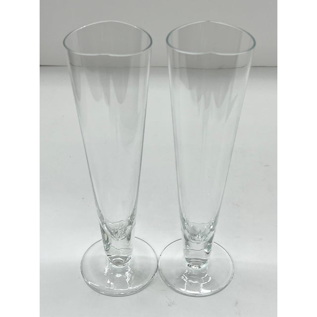 1970s Set of Vintage Heart Glass Couples Wedding Champagne Flutes For Sale - Image 5 of 8