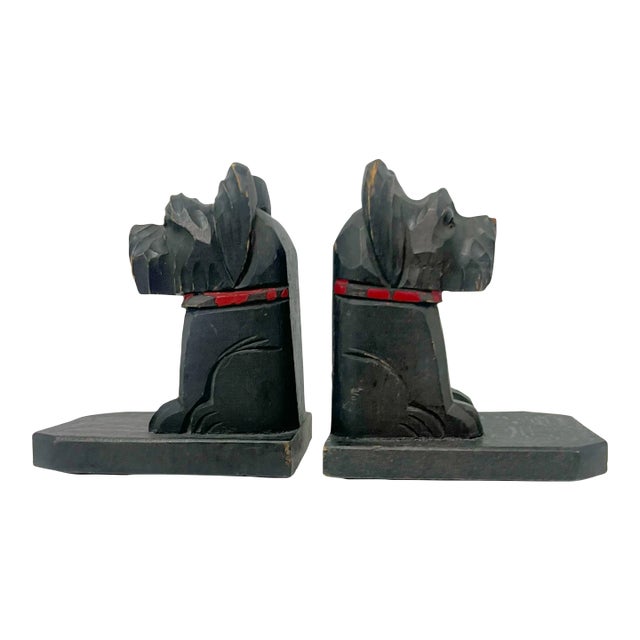 Vintage French Wood Terrier Bookends - a Pair For Sale