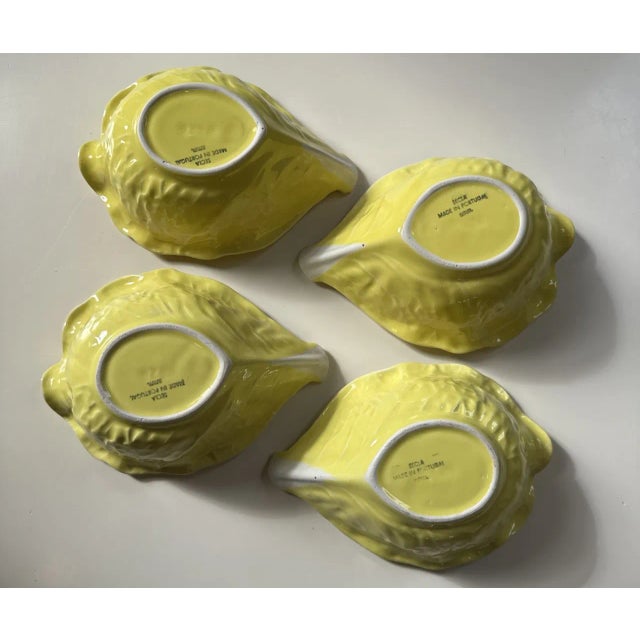 Farmhouse Vintage Secla Majolica Style Portugal Yellow Cabbage Ceramic Bowls-Set of 4 For Sale - Image 3 of 10