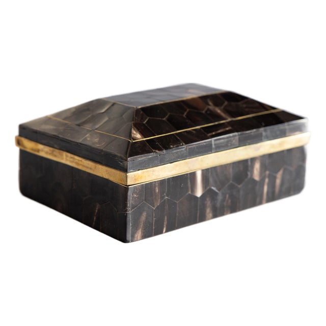 Art Deco English Horn and Gilt Brass Box For Sale