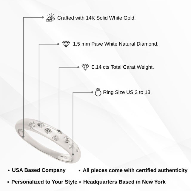 8 Flush Set Scattered Diamond Celestial Band Ring Size 5.5 in 14k White Gold For Sale - Image 12 of 17