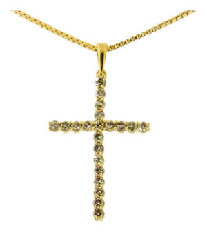 14K Yellow Gold Plated .925 Sterling Silver 1/2 Cttw Champagne Diamond Cross Pendant Necklace (K-L Color, I1-I2 Clarity) - 18"
