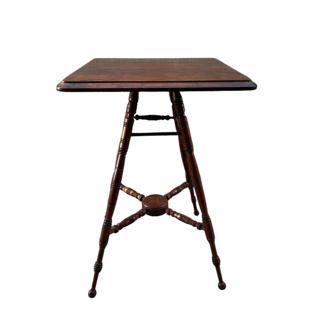 This elegant Victorian spool-turned side table features a richly-grained, oak, 1" thick top supported by a sculptural base...