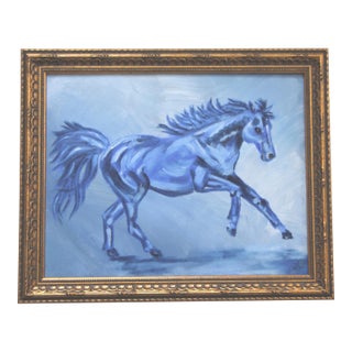 Horse Expressionism Impressionism English Traditional Blue Landscape Original Oil Painting Cleo Plowden For Sale