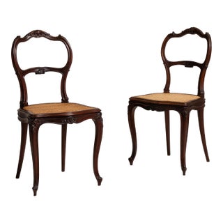 19th Century Pair of Louis Philippe Chairs with Rattan Seats For Sale
