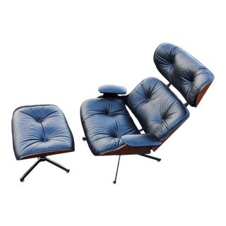 Plycraft for Selig Eames Style Black 670 Lounge Chair and Ottoman For Sale