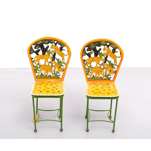 Metal Hand-Painted Childrens Table and Chairs, India, 1993, Set of 3 For Sale - Image 7 of 14